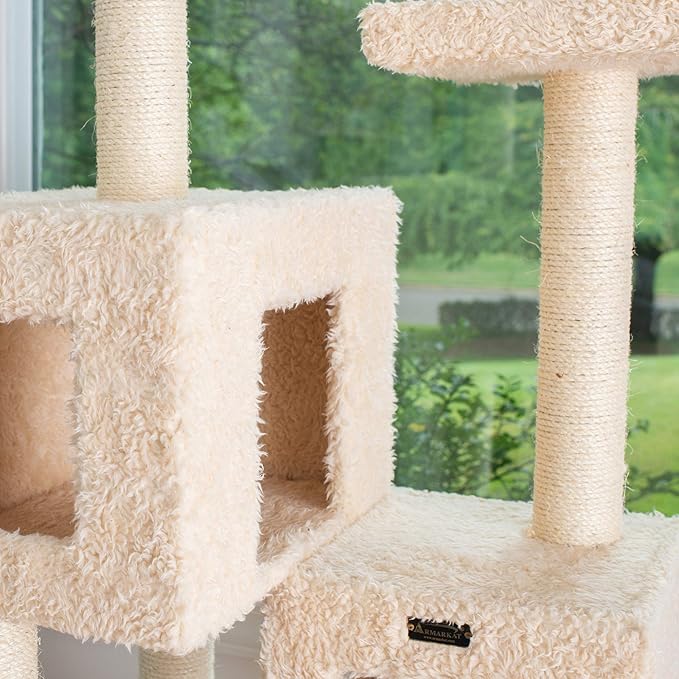 Armarkat A6702 Pet Cat Tree with Two Real Wood Houses, 67", Beige