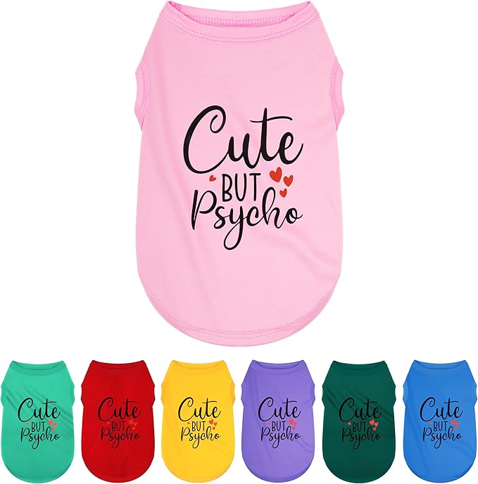 Expressive Polyester Dog Shirt Vest: Soft and Lightweight Puppy Shirt for Small and Medium Dogs, Featuring the Playful 'Cute but Psycho' Slogan Print Shirts Tank Top Pink 3XL