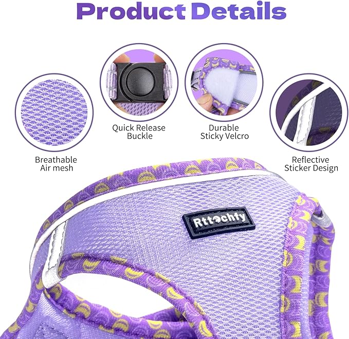 Rttochfy Cat Harness and Leash Set, Escape Proof Kitten Harness, Soft and Breathable Vest with Reflective Strip, Easy to Wear for Cats Walking and Traveling (Blue, XS)