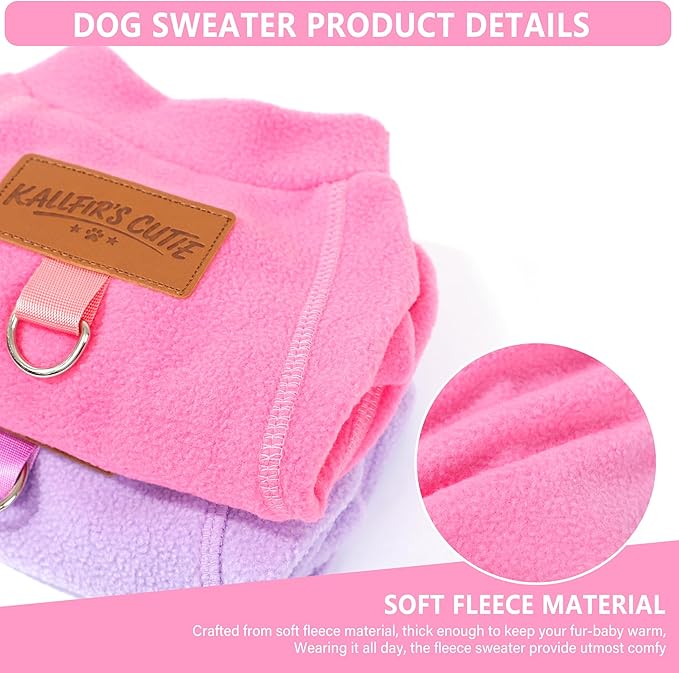 2 Pack Dog Sweaters with Leash Ring Fleece Dog Winter Clothes for Small Dogs Girl Boy Turtleneck Pet Sweatshirt Puppy Pullover Sweaters Cat Apparel Clothing, S, Pink Purple
