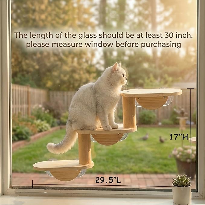 Cat Window Ladder 3-Levels for Indoor Cats Climbing Wood Window Shelf Cats Play and Watch Birds