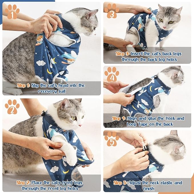 SlowTon Cat Recovery Suit - Cat Onesie for Cats After Surgery Female Male, Kitten Clothes Cats Surgical Spay Suit Abdominal Wounds, E-Collar Alternative Bodysuit Shirt Anti-Licking (Navy, M)