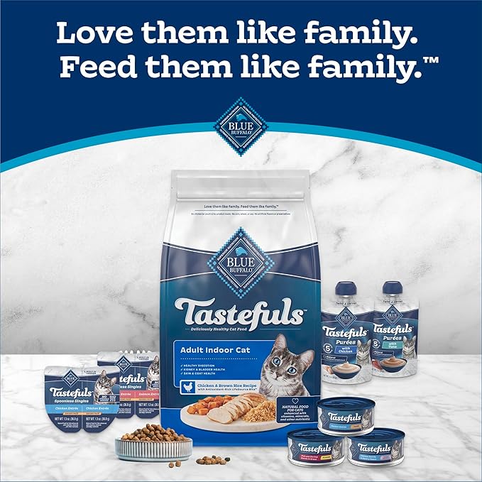 Blue Buffalo Tastefuls Mini Purées Natural Cat Treats, Chicken, Tuna, Salmon Variety Pack, 0.5 oz. Single Servings, 24-Count
