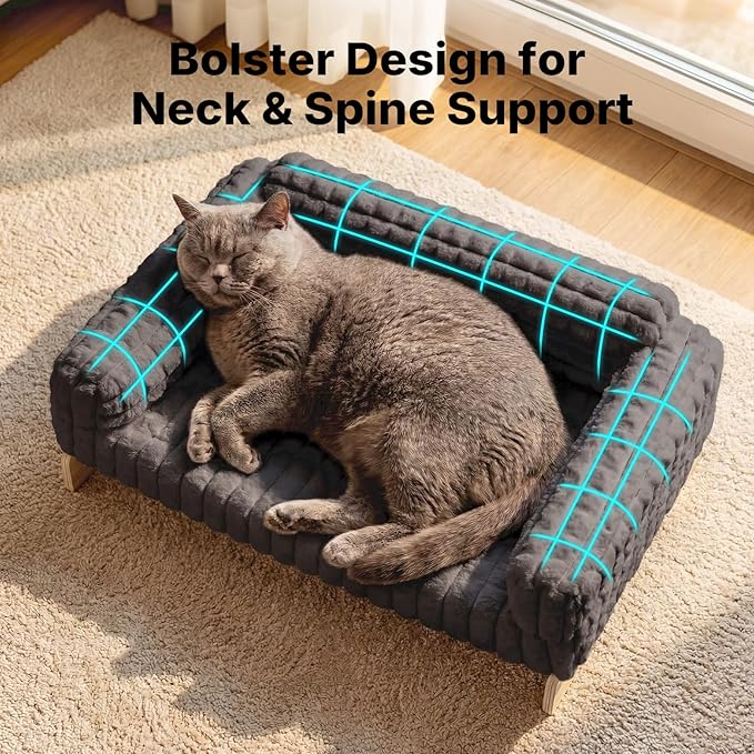 Veehoo Elevated Dog Bed Medium Size Indoor, Wood Furniture Style Dog Couch Sofa with Removable Washable Cover, Cute & Fluffy Large Cats Bed Furniture for Home