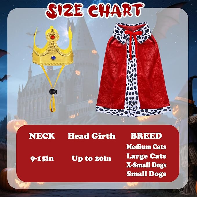 GOYOSWA Cat Halloween Costumes, Pet Cat King Costume King Red Cloak Golden Crown Set Halloween King Prince Costumes for Cats Kitty Small Dogs