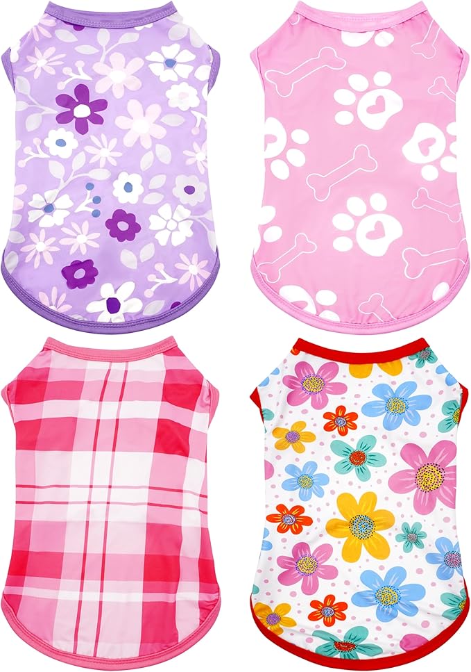 PET SHOW 4 Pack Summer Dog Shirts for Large Dogs Girl UPF 50+ UV Sun Protection Cooling Clothes Tank Top Floral Dog T-Shirts Pet Holiday Party Sleeveless Vest Pink(XXX-Large)