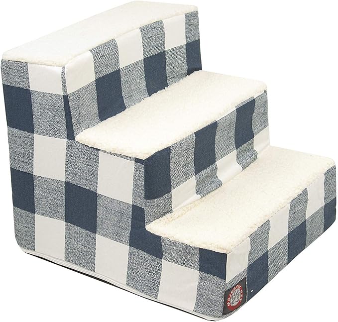 Majestic Pet 3 Step Portable Dog Stairs for Small Dogs to get on Bed Supports 250 lbs or Less – Dog Steps for High Bed with Machine Washable Cover –Pet Stairs for Cats Anderson Check Navy Blue