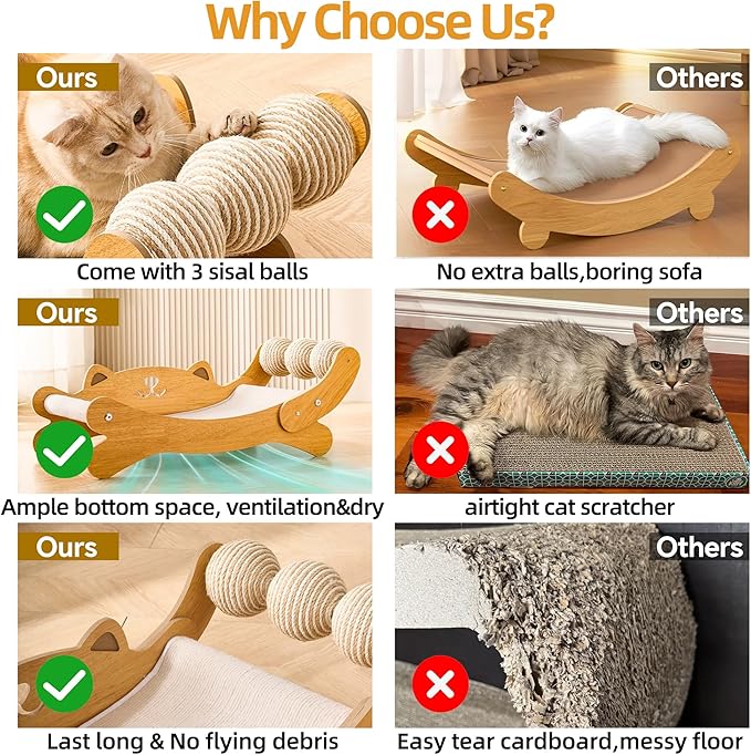 Cat Scratch Pad with Replacement Scratching Felt, Large Cat Scratcher Bed Hammock Lounge for Scratching Pad, Protects Furniture, Kittens Gifts
