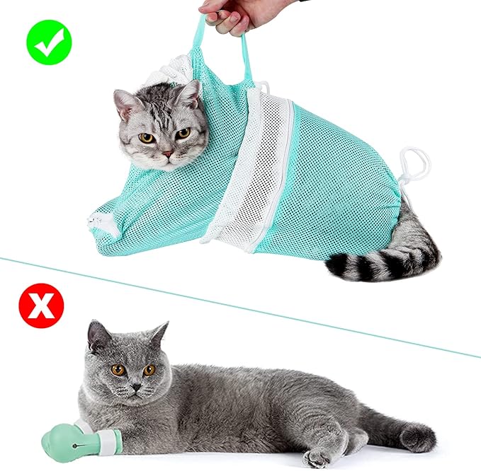 Cat Bathing Bag Adjustable Cat Grooming Net Bag Anti-bite & Anti-Scratch Cat Bath Washing Restraint Bag, Breathable Mesh Cat Grooming Bag for Shower, Nail Trimming, Injection