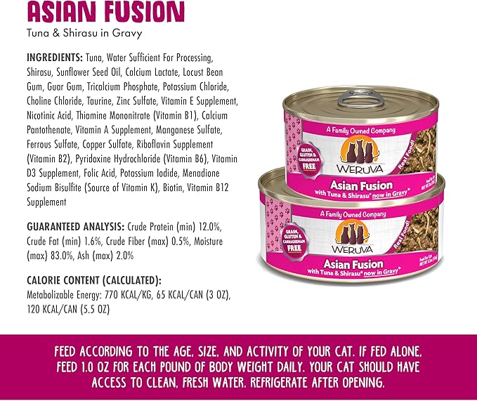 Weruva Classic Cat Food, Asian Fusion with Tuna and Shirasu in Gravy, 5.5oz Can, Pack of 24