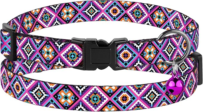 2 Pack Cat Collars with Bell - Breakaway Soft Collar for Girl & Boy Cats, Adjustable Safety Cute Kitten Collars – Comfortable Stylish Patterned Print Design Lightweight (Aztec + Serape)