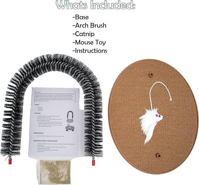 Perfect Cat Self Grooming Arch Toy & Post with Cat Mouse Toy, Bristles, Scratch Pad and Catnip - for Scratching, Brushing, and Massaging - Prevents Furniture Damage & Promotes Healthier Indoor Cats