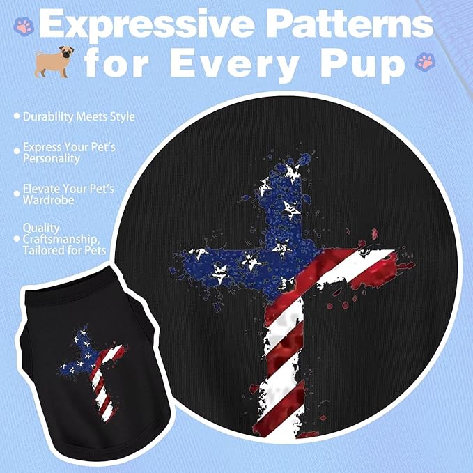Discover Cozy Cotton Canine Wear: Soft, Lightweight, and Breathable Dog Shirt Vest with Eye-Catching Graphics, Keeping Your Furry Friend Warm and Comfy! Cross Flag S
