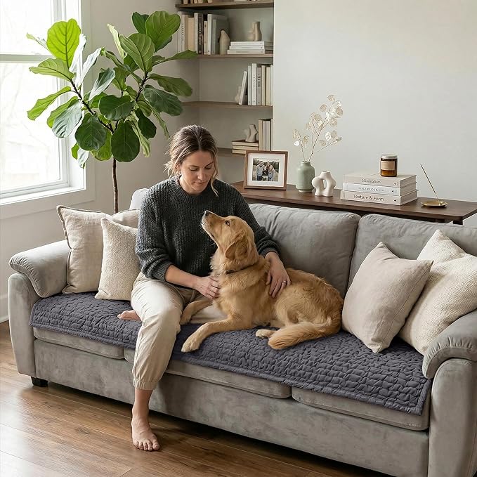 PAULATO BY GA.I.CO. Waterproof Blanket – 24x67” Changing Absorbent Pad for Incontinence – Machine Washable Stain-Resistant Protector for Couch Sofa or Bed – Reusable Waterproof Cover - Dark Grey