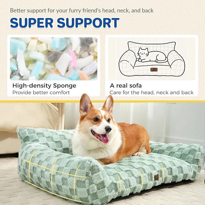 ABCPET Cat Bed Cats Couch for Puppy and Kitten, Fluffy Pet Couch Small Dog Sofa Bed, Supportive Cat Sofa for Indoor Cats, Washable Cover & Non-Slip, 26 inch, Green