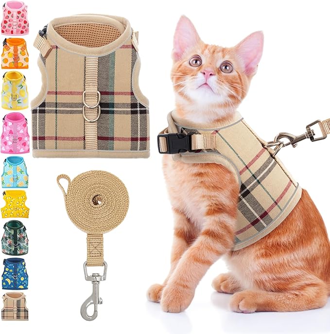 BINGPET Cat Harness and Leash Escape Proof - Soft and Air-Mesh Kitten Travel Walking Harness - Vest Harness for Small Medium Large Cats & Puppy Dog & Rabbit