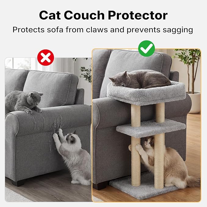 Veehoo Couch Corner Protector for Cats, Couch Corner Cat Scratcher with Tall Cats Bed, Cat Window Perch with Climbing Posts, Size L Fits 32" High Sofa Backrest