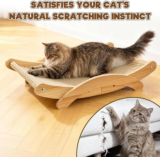3-in-1 Transformable Design Sisal Cat Scratcher Bed for Indoor Cats, Durable Natural Scratching Pad, Solid Wood Cat Scratch Ladder, Wooden Cat Furniture 23.6 Inch Cats Hammock (Large)