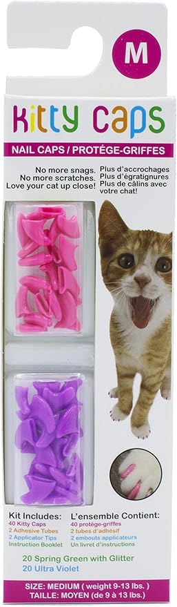 Kitty Caps Nail Caps for Cats, Hot Purple and Hot Pink - Safe, Stylish and Humane Alternative to Declawing, Stops Scratches and Snags, Medium 9 to 13 Pounds, 40 Count