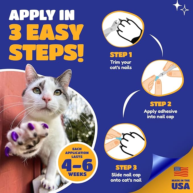 Soft Claws Cat Nail Caps for Medium Cats – (40 Caps, Blue Sparkle) - Veterinarian-Developed | Protects Furniture & Skin - Easy to Apply, Long-Lasting Anti-Scratch Soft Cat Claw Covers