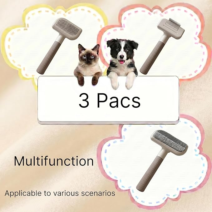 3-In-1 Pet Grooming Kit - Easy Install Interchangeable Parts, Gentle Deshedding Brush for Cats and Dogs, Multi - Functional Cat Brush and Dog Comb