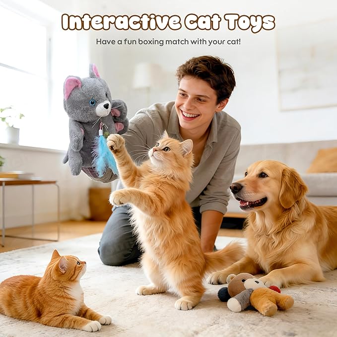 Homrich Cat Wrestling Glove Toy - Interactive Scratch-Resistant Cats Puppet Wrestler with Catnip, Thickened Sleeve for Pet Safe Fun Play
