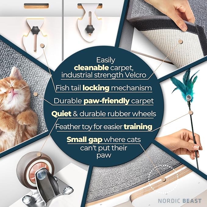 White 48'' XL Cat Wheel - Cat Wheels for Indoor Cats Which Doesn't Negatively Affect Your Cat's Spine - 15.7'' Extra Wide White Exercise Wheel - Fits 2 Cats Side-by-Side, 1-Year Warranty
