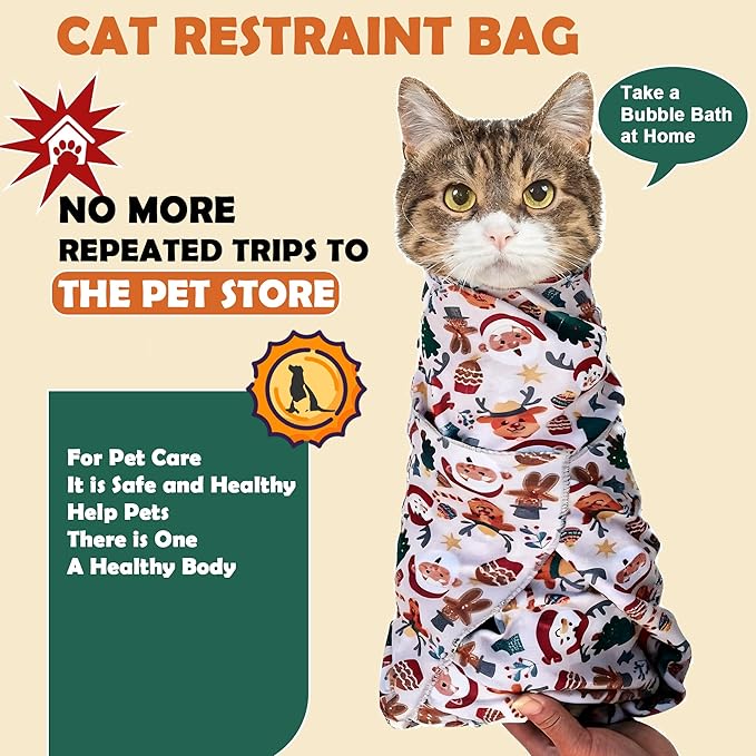 27.5" Large cat Grooming wrap，cat wrap for Grooming，pet Restraint for Nail Clipping，cat Bag for Nail Trimming，cat Burrito wrap (Festival Print 5-11 lbs)