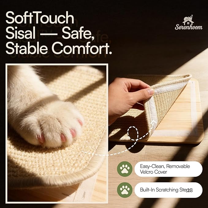 65" Tall 6-Level Cat Ladder for Window & wall | Fits Cats up to 20 lbs |Senior & Less Agile cat Stairs for Window with 55° Gentle Incline | Requires 31" Floor Clearance | No-Drill Glass Installation