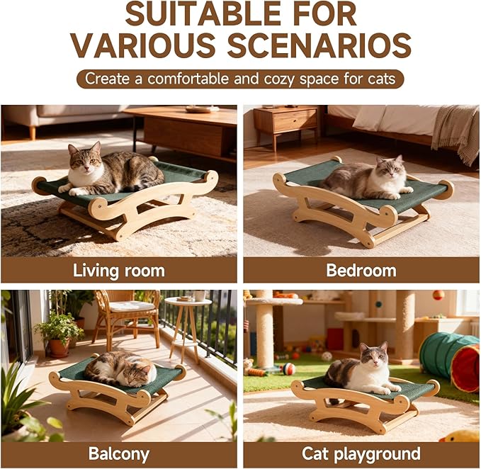 Cat Scratcher Bed, Wood Cat Couch & Sisal Scratching Board, Sturdy Cat Hammock & Scratch Pad Lounge for Indoor Cats, Multi-Cat Furniture for Deep Sleep