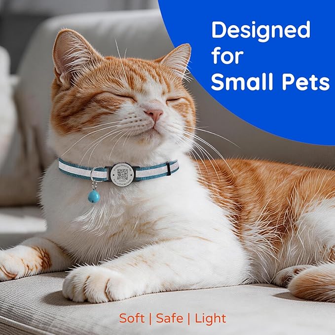 Breakaway Cat Collar with Safety Bell & Reflective Strips | QR Code ID Tag & Name Plate | Adjustable for Kittens Blue
