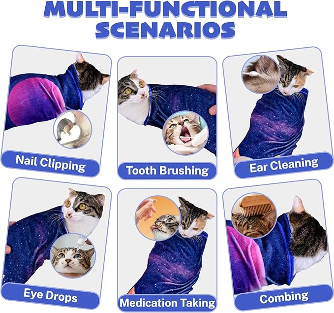 27.6" Cat Wrap for Grooming Cat Pets Rabbit Cats Wrap for Cutting Nails Cat Restraint for Nail Clipping Self Adhesive Blanket Restraint Clothes for Cats
