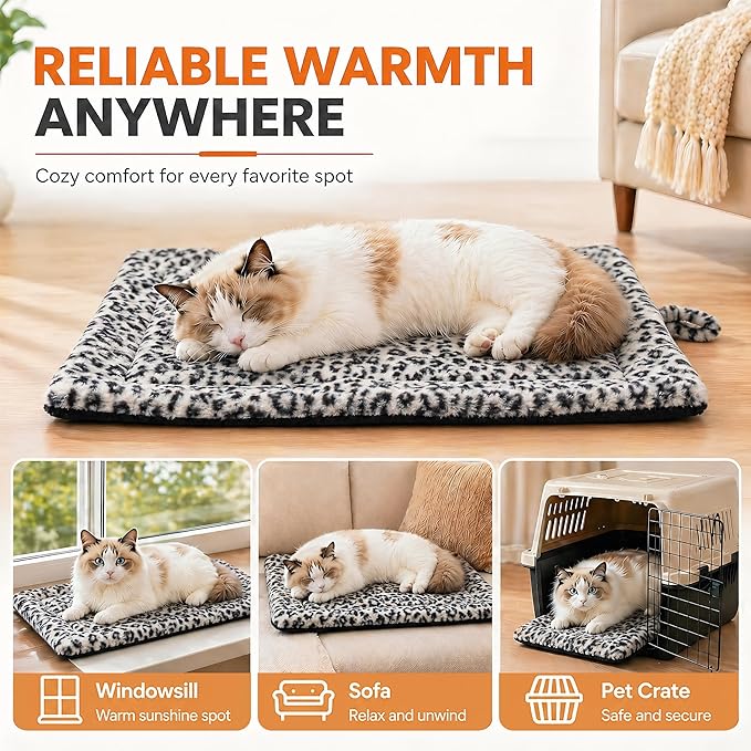Self Warming Cat Pad for Cats and Small Dogs, Non Electric Thermal Pet Mat, Washable Soft Sleeping Mat with Non Slip Backing, Indoor & Sheltered Outdoor Use, 22 x 18 in, Black/White