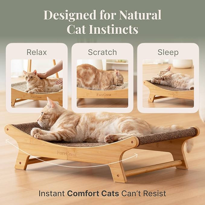 XL Sisal Cat Scratcher Bed with Elevated Hammock for Indoor Cats, Replaceable Natural Sisal Pad, Large Cat Lounge, Anti-Slip No-Wobble Bamboo Frame, Olive Green
