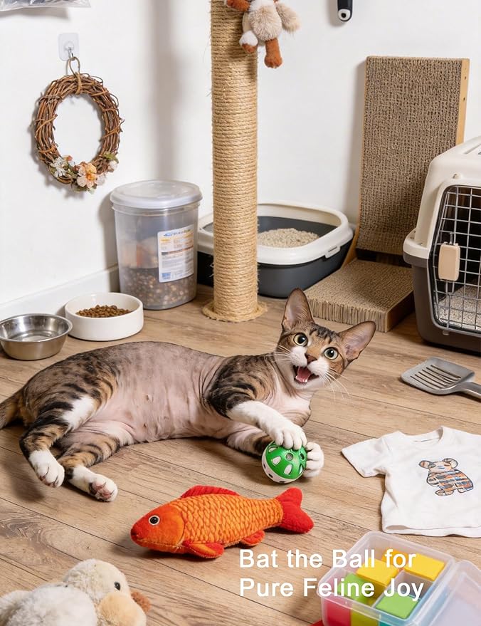 12 Pack Cat Toys 1.5 Inch Plastic Balls with Bell Colorful Hollow Interactive Chase Toys for Cats Kittens Indoor Outdoor Play