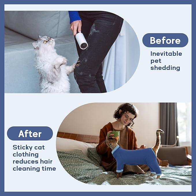 PUMYPOREITY Cat Calming Sweater – Helps Reduce Licking & Grooming Habits, Daily Comfort Shirt for Anxious Cats, Lightweight Fabric for Fur Control, Blue, S