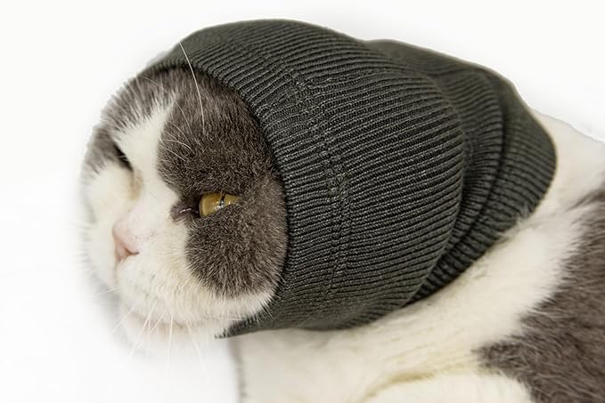 Cat Head Cover Hematoma Lightweight Snood Covers Ear Wrap for Cats Wine+Grey-S