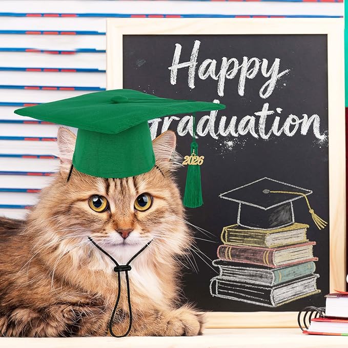 JULMELON Class of 2026 Graduation Cap with Tassel for Pets Cat Graduation Caps Adjustable Mini Black Hat for Small Dogs Cats Graduation Party Celebrations Pet Accessory