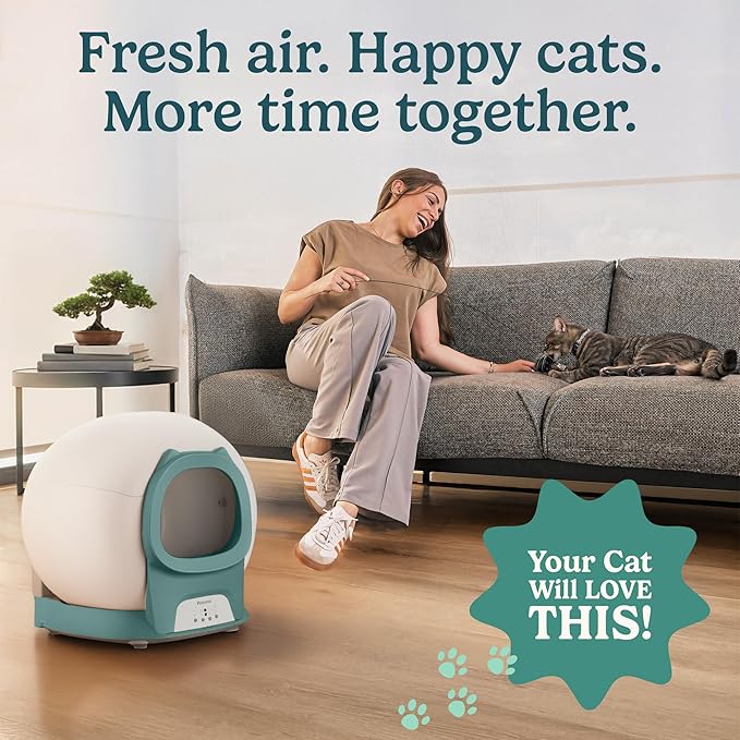 Petcove Automatic Self Cleaning Litter Box for Multiple Cats - PurrTek with Smart App (5GHz Wi-Fi), Triple Odor Control, Quiet Operation & Advanced Safety Sensors