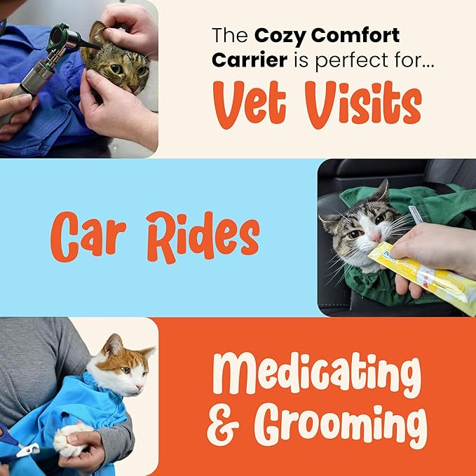 Cat-in-the-Bag Cozy Comfort Carrier - Extra Small Charcoal Cat Carrier Soft and Pet Carrier for Nail Clipping, Vet Visits, Medication Administration, Dental Care, and Traveling