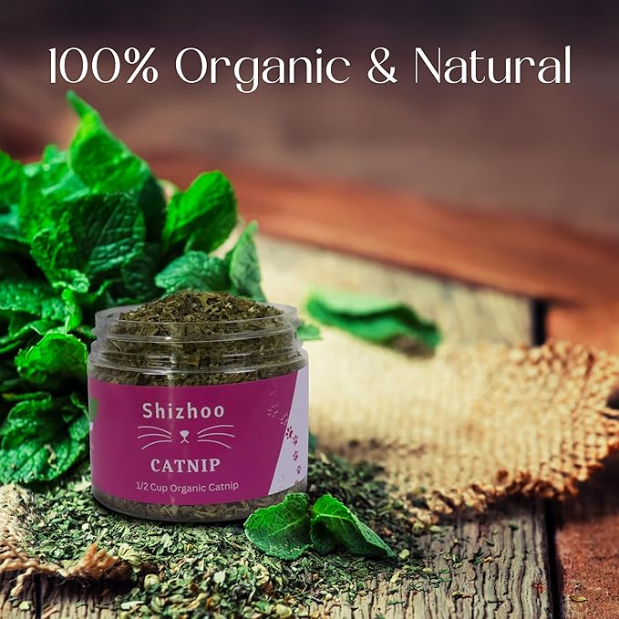 Catnip for Cats with Leaves and Flower Seeds 100% Natural and Organic Catnip Premium Cat Nip for Cats & Kittens Used as a Snack or Refillable Catnip Treats for Cats (1/2 Cup)