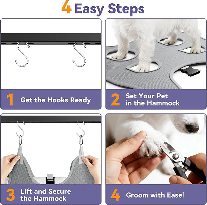 Adjustable Dog Grooming Arm with Clamp, 26″–40″ Height, S Hammock with Back Buckle, No-Sit Grooming Restraint for Small & Medium Dogs