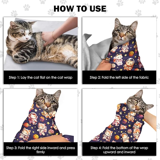 27.6"Cat Grooming Wrap, Self Adhesive Cat Wrap for Cutting Nails, Anti-Escape Calming Cat Swaddle Wrap for Medicine Ear Cleaning, Anti-Scratch Cats Burrito Restraint Blanket, Pet Tool(6-10 lbs)