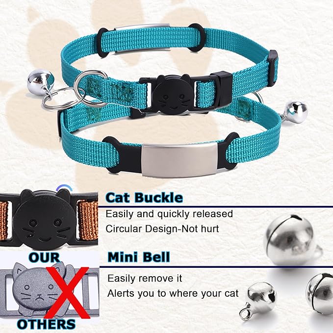 Cat Collar with Name tag, Adjustable and Durable Polyester Personalized cat Collar with Bell, Custom Carved pet Name and Phone Number, Suitable for Boys and Girls Cats,Orange