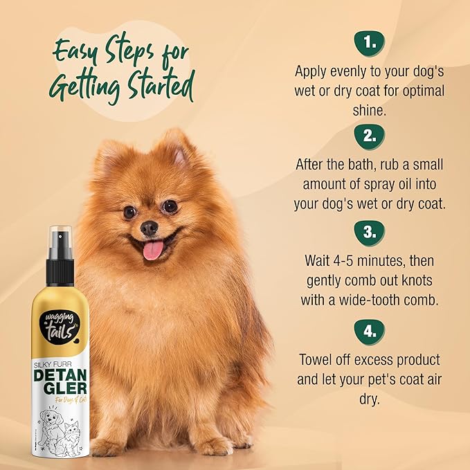 Wagging Tails Silky Furr Pet Detangler Spray for Dogs & Cats|All Coat Type|Anti-Breakage & Shine Booster|Professional Grooming Oil-Based Serum|200ml