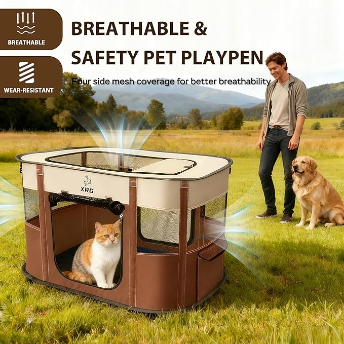 Portable Foldable Pet Playpen Collapsible Crates Kennel Playpen for Dog cat and Rabbit &Travel playpen Outdoor or Indoor (Medium（31.5" L x 23.6" W x 21.7" H）, Brown)