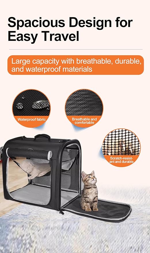 Cat Carrier Soft Foldable, Portable Pets Travel Carriers for Cats/Dogs, Portable Pet Carrier with Secure Zipper Locks