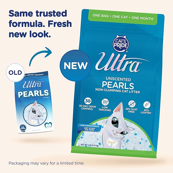 Ultra Pearls Cat Litter - 99.9% Dust Free, Low Tracking, Soft on Paws, Fragrance Free - 5 Lbs.