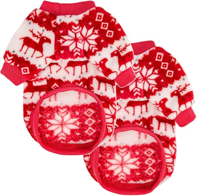 POMIU Dog Sweater, Dog Sweaters for Small Medium Dogs or Cat, Warm Soft Flannel Pet Clothes for Dogs Girl or Boy, Dog Shirt Coat Jacket (Xmas Red+Xmas White, Large)