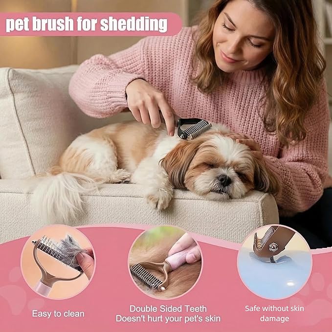 19PCS Dog Bath Kit & Dog Brush Kit for Dogs & Cats - Professional Pet Grooming Tools Set with Shedding Brush, Bath Scrubber, Dematting Comb & Storage Bag - Complete Dog Washing Essentials, Pink